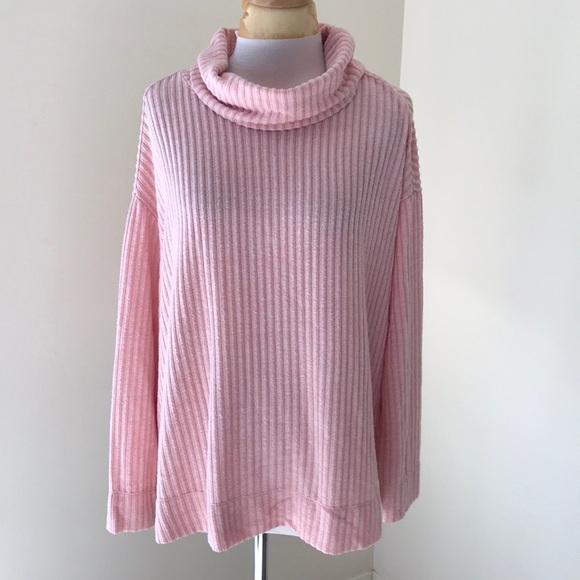 Mauve for Anthropologie medium cowl neck ribbed sweater top.